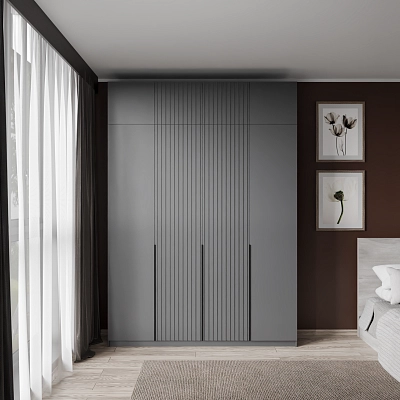 Шкаф с антресолью и рифлеными фасадами Альтаир Графит
